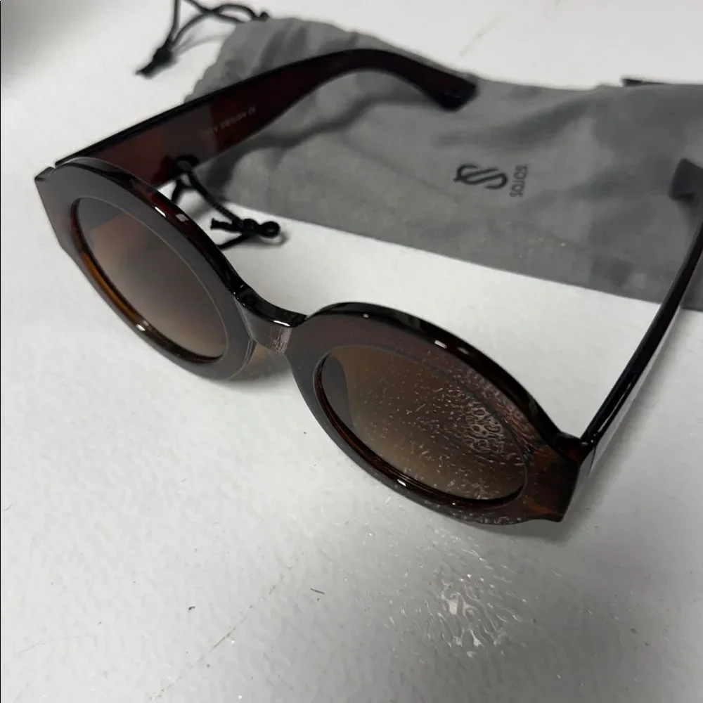 Round Brown Sunglasses with Case LIKE NEW Large Womens Frames